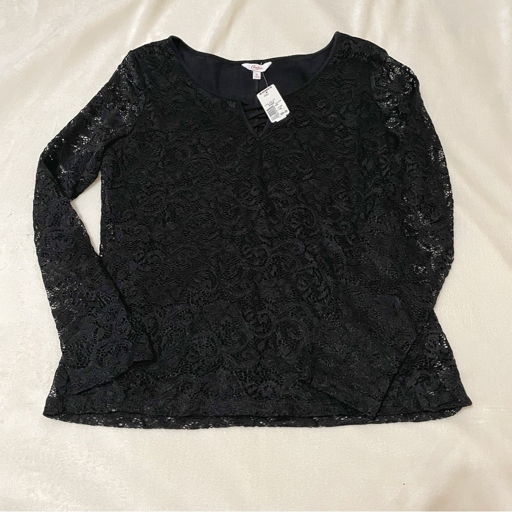 NWT Candie’s Black Lace Long Sleeve Blouse Size XL